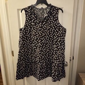 Sonoma Goods sz 1X black slvless floral knee shift dress linen/rayon casual boho